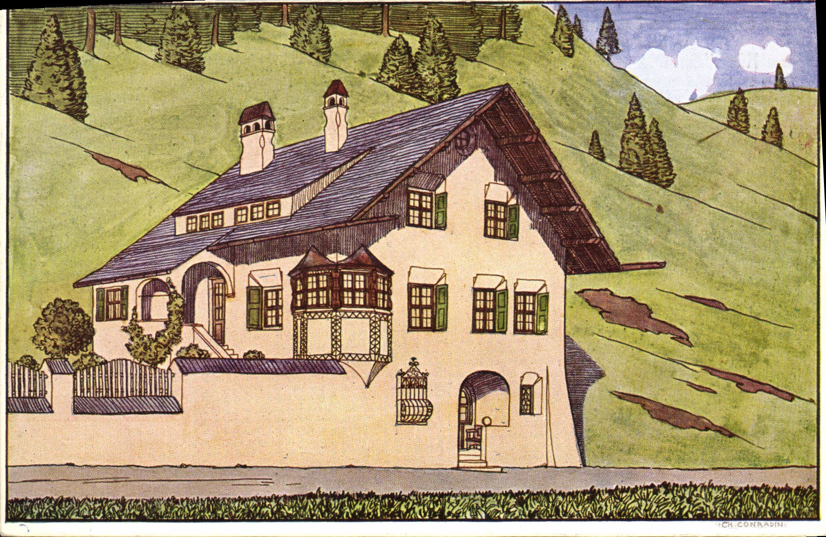 CPA Illustrateur Nicolaus Hartmann Villa in St Moritz 