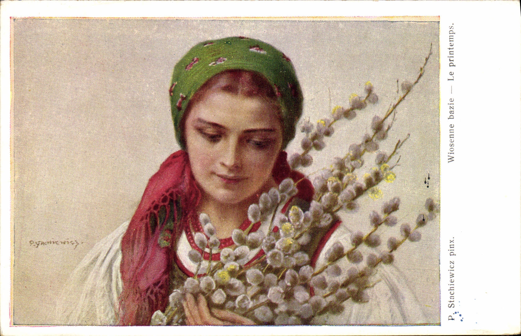 Femme tenant des branches de saule — Wiosenne bazie — P. Stachiewicz pinx.