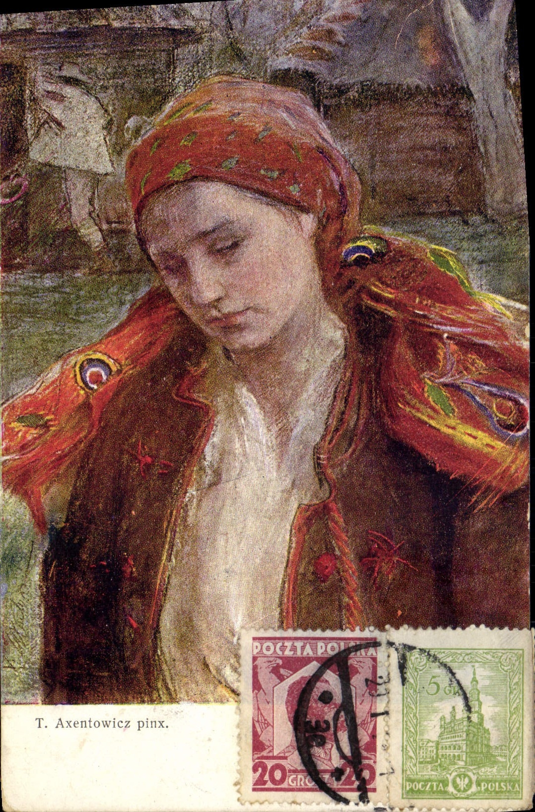 Femme en costume traditionnel polonais — T. Axentowicz pinx. — Éditeur : Wydawnictwo Salony Polskich w Krakowie, série 75/11