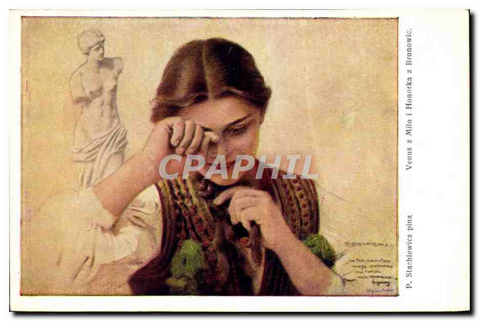 CPA Illustrateur Stachiewicz Venus z Milo i Honorka z Bronowic
