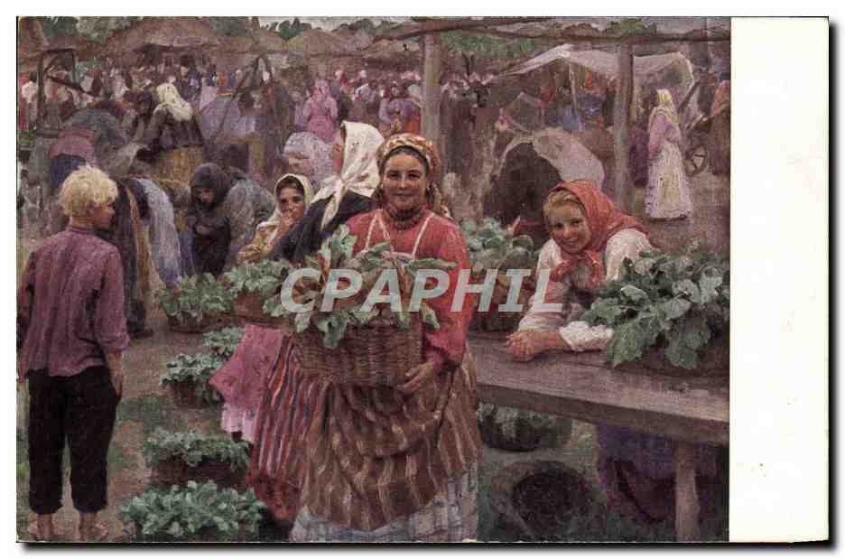 Marché aux légumes — scène de rue — F. Sitschkoff, série n°76 - Recto