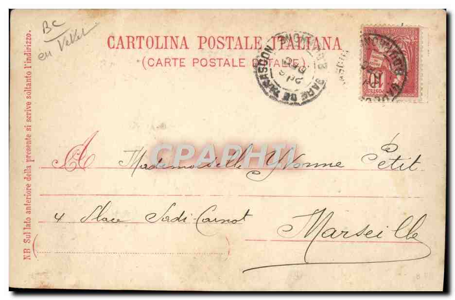 Homme en costume traditionnel chinois sur un bateau — carte postale italienne — éditeur Cartolina Postale Italiana — Rückseite