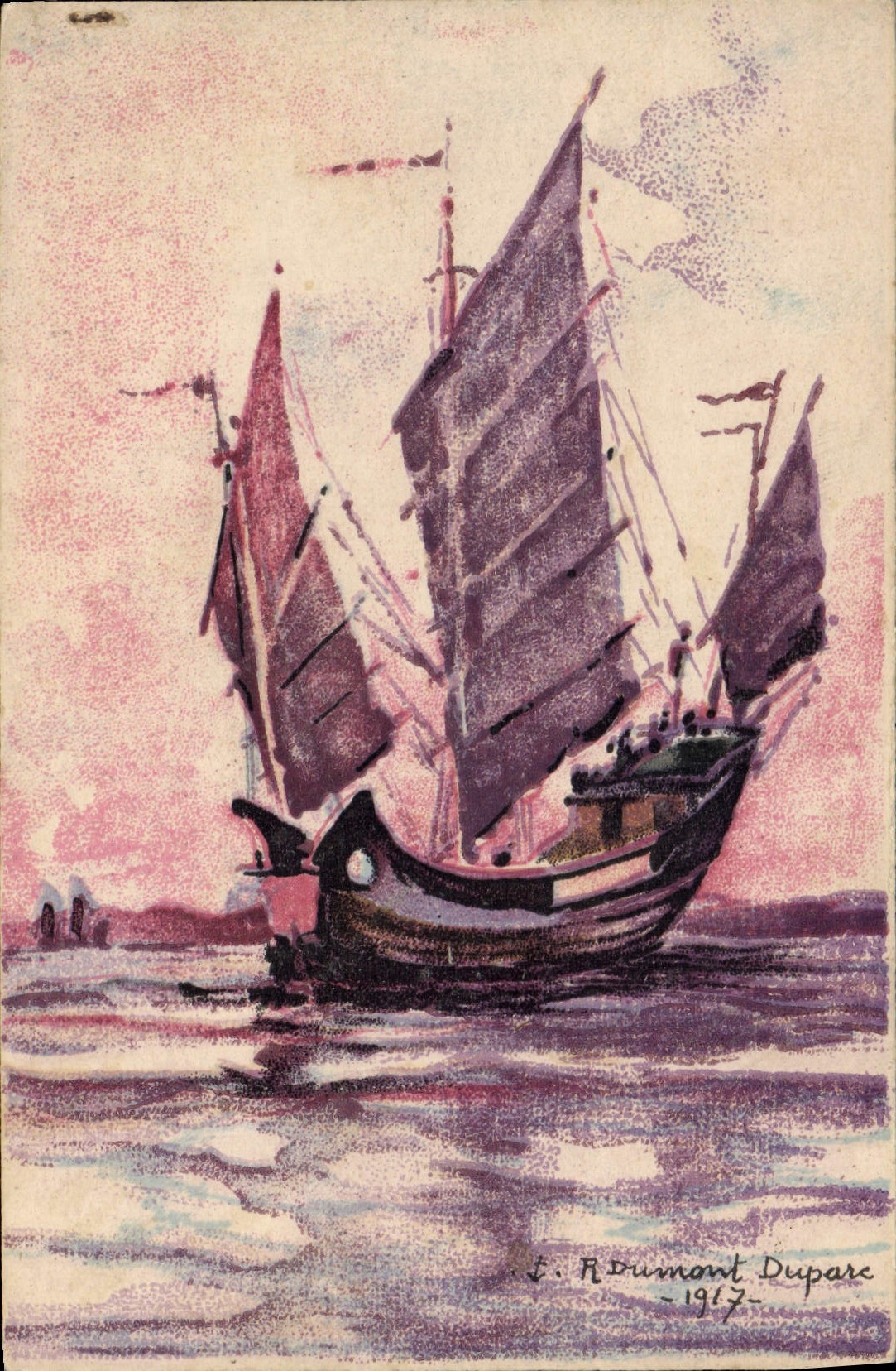 Bateau à voiles — vue de Yang-Tsé-Kiang — Collection Dumont-Duparc