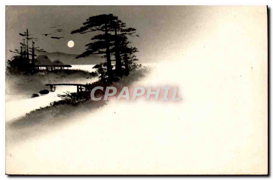Paysage nocturne avec lune — Japon — éditeur inconnu
