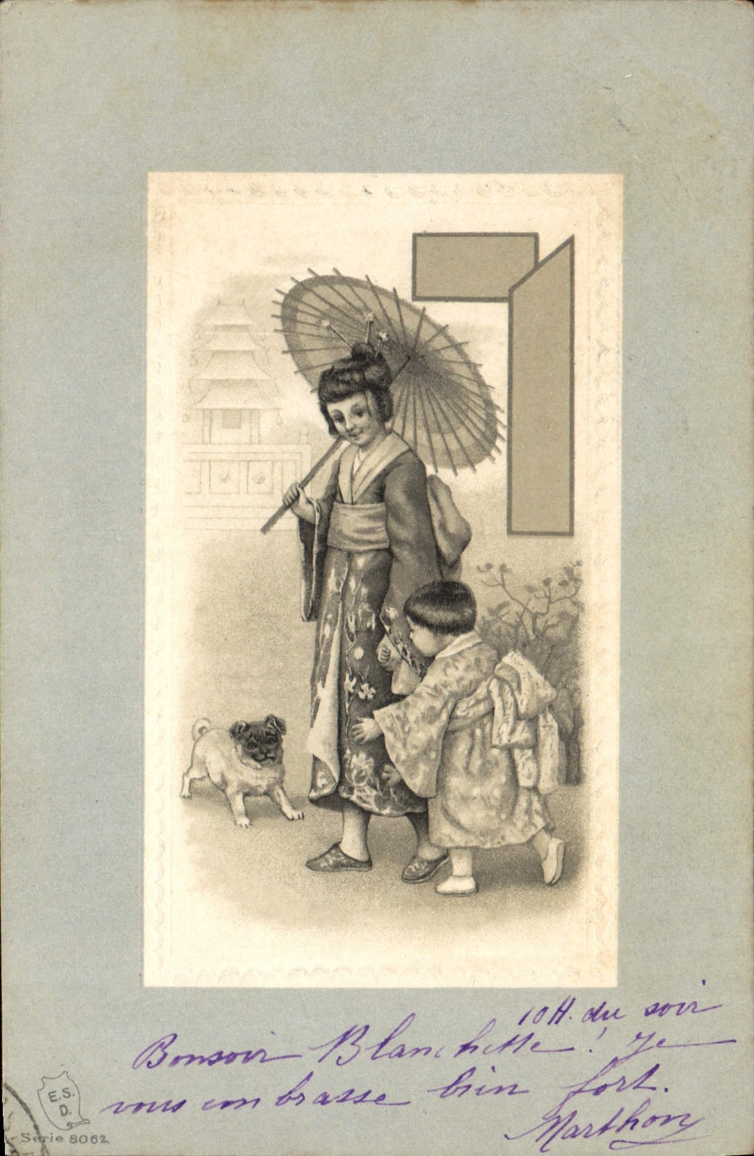 Jeune femme et enfant en kimono — Japon — E.S.D. Série 8062