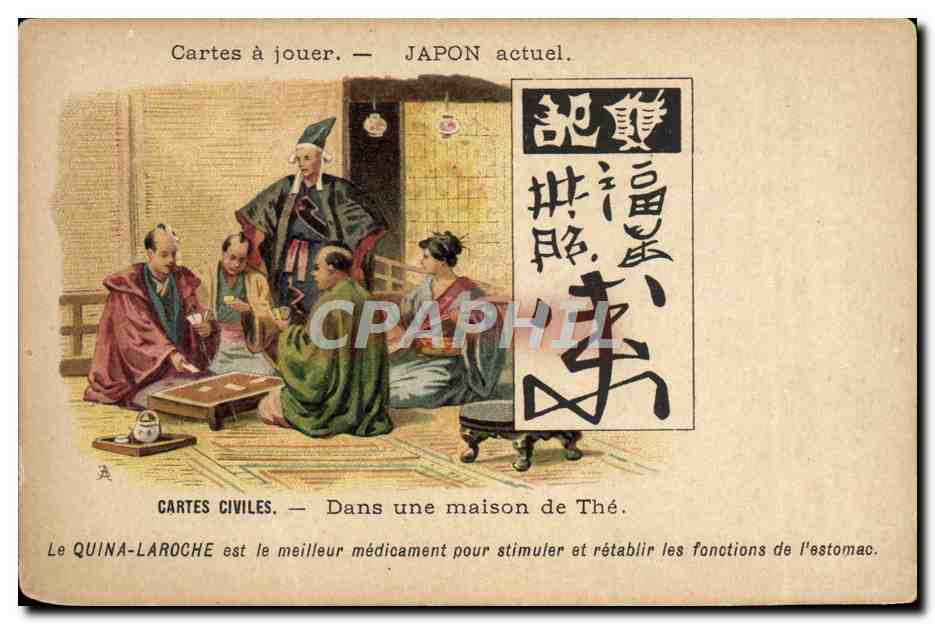 Vintage Postcard Japan Nippon Playing Cards In a Tea House