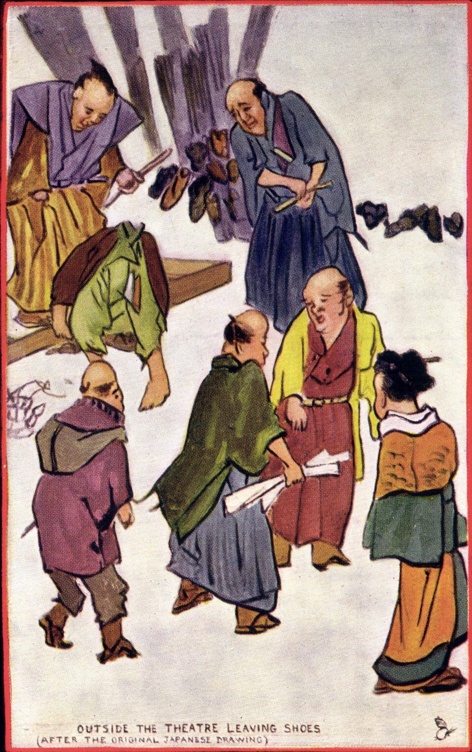 Extérieur du théâtre — laissant les chaussures — après le dessin original japonais — série 544, Raphael Tuck & Sons
