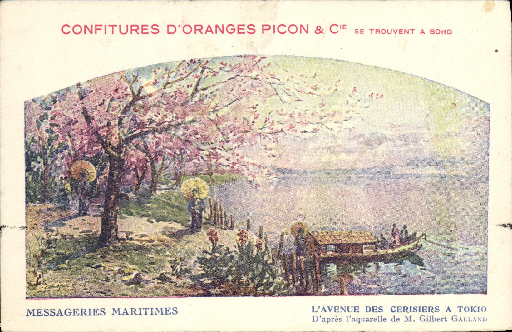 L'Avenue des cerisiers à Tokyo — D'après l'aquarelle de M. Gilbert Galland — Messageries Maritimes