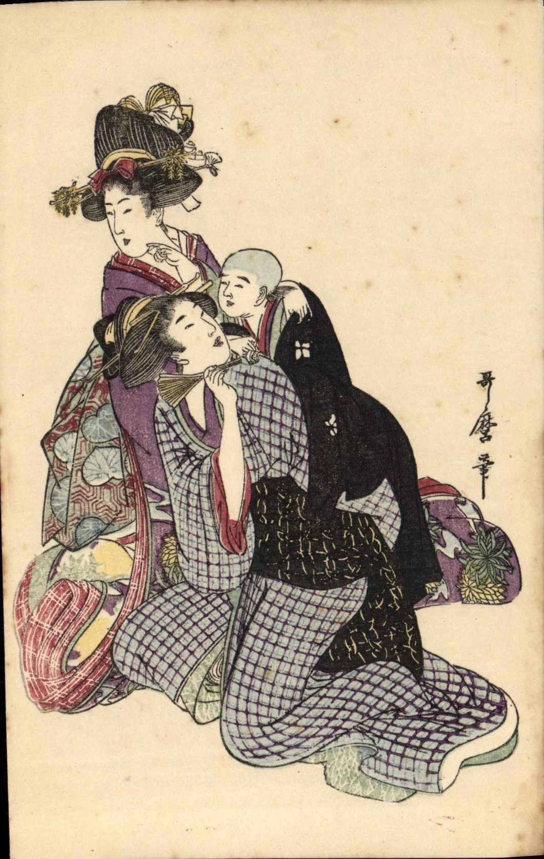 Trois femmes et un enfant — scène de vie japonaise — The Shimbi Shoin, Tokyo
