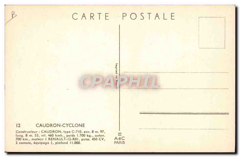 CPA Avion Aviation Caudron Cyclone Caudron — Verso