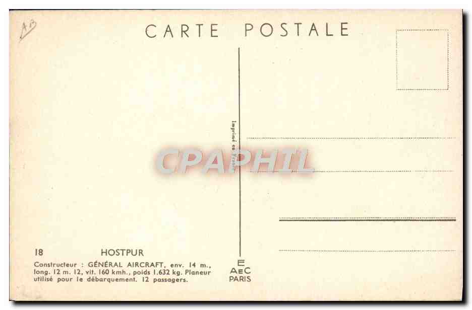 CPA Avion Aviation Hostpur General Aircraft — Back