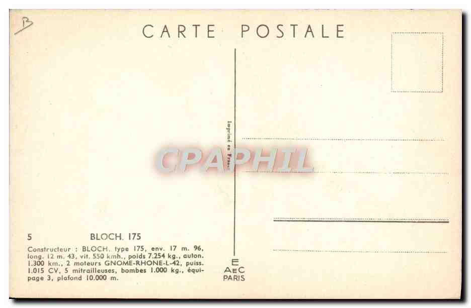 CPA Avion Aviation BLOCH 175 — Verso