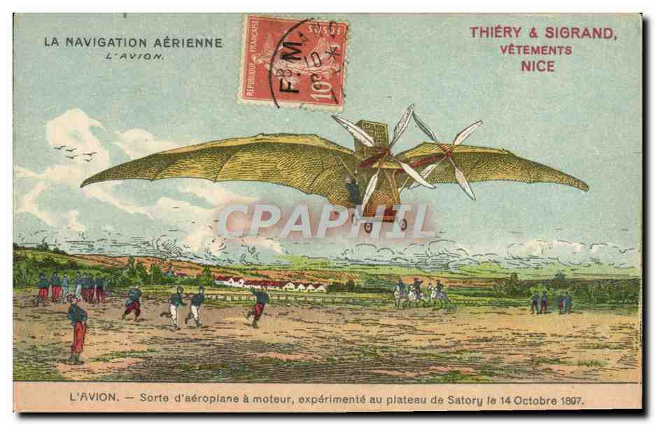 CPA Avion Aviation Navigtion aerienne L'avion Theiry & Sigrand Vetements Nice 