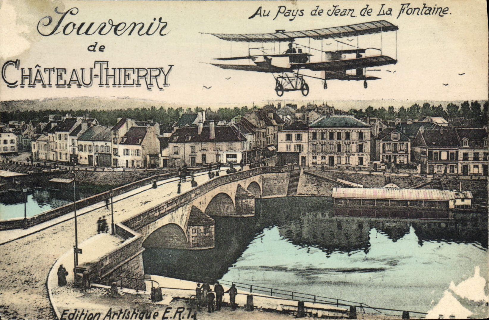 CPA Avion Aviation Souvenir de Chateau Thierry Au pays de Jean de la Fontaine 