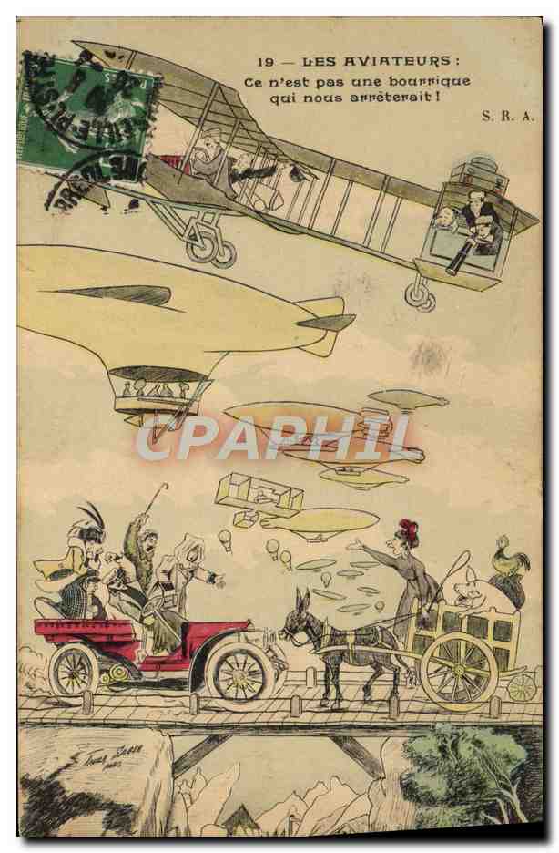 CPA Avion Aviation Les aviateurs Ane Mule Ballon Zeppelin 