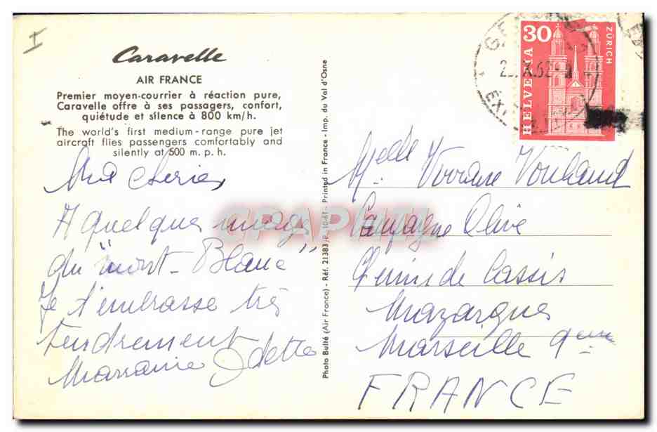 CPA Avion Aviation Caravelle Air France  — Back