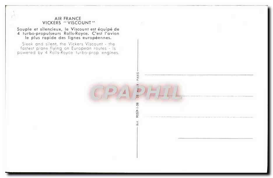 CPA Avion Aviation Air France Vickers Viscount  — Back