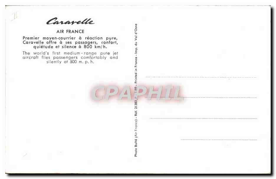 CPA Avion Aviation Caravelle Air France Moyen Courrier  — Rückseite