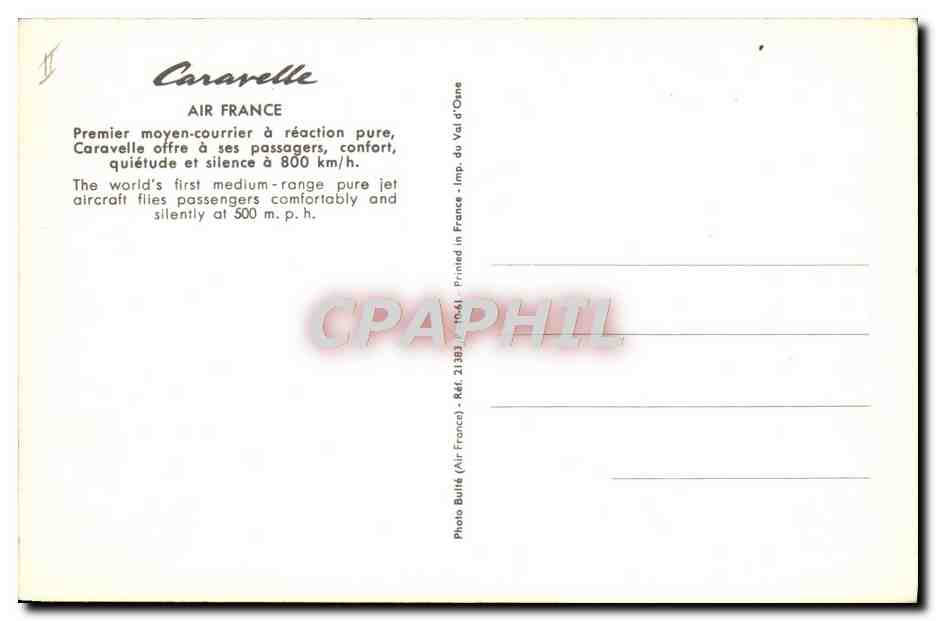 CPA Avion Aviation Caravelle Air France Moyen Courrier — Rückseite