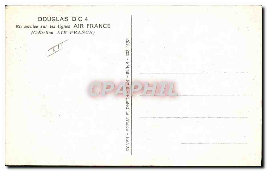 CPA Avion Aviation Douglas DC4 Air France — Rückseite