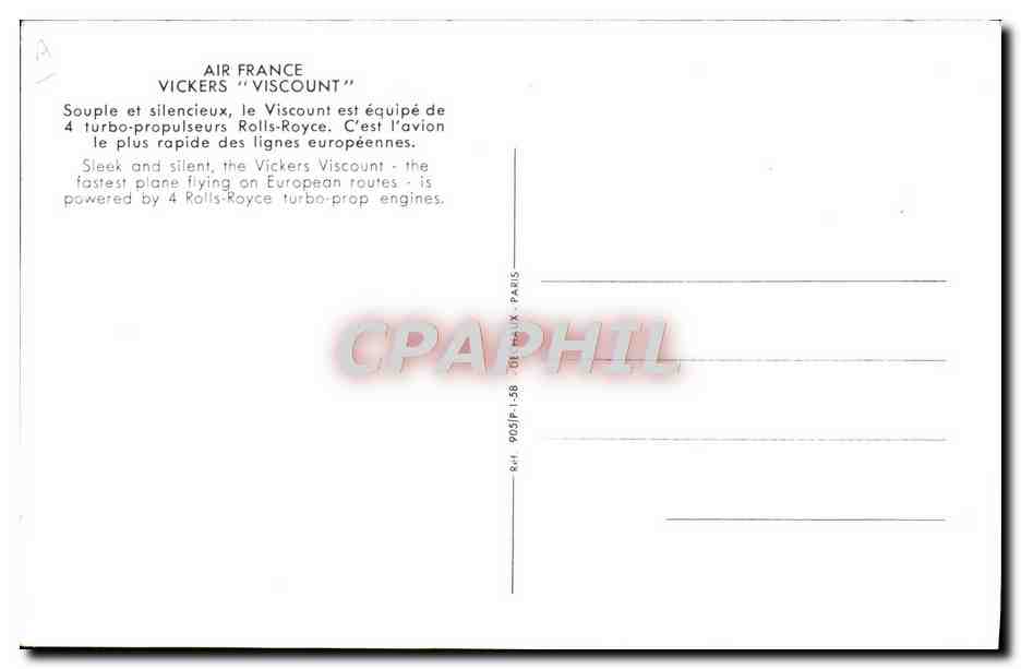 CPA Avion Aviation Air France Vickers Discount — Rückseite