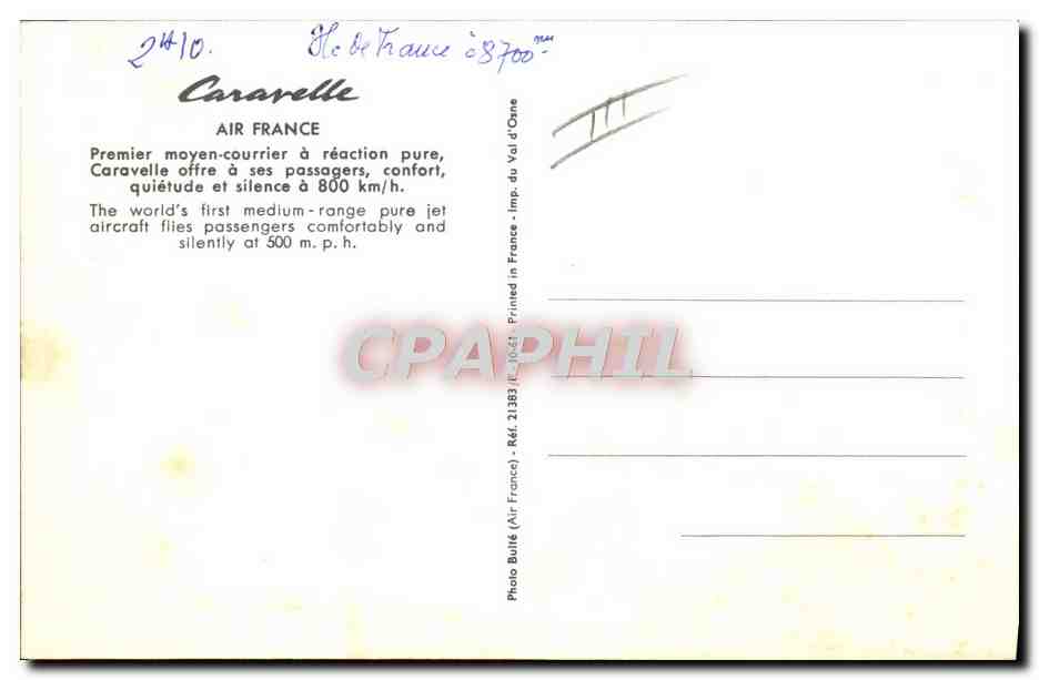 CPA Avion Aviation Air France Caravelle — Rückseite