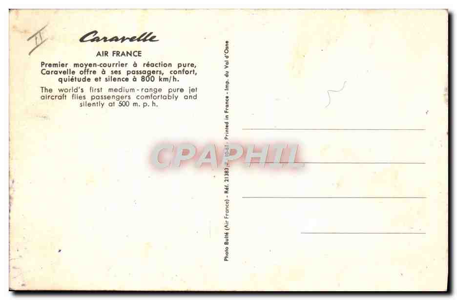 CPA Avion Aviation Air France Caravelle — Rückseite