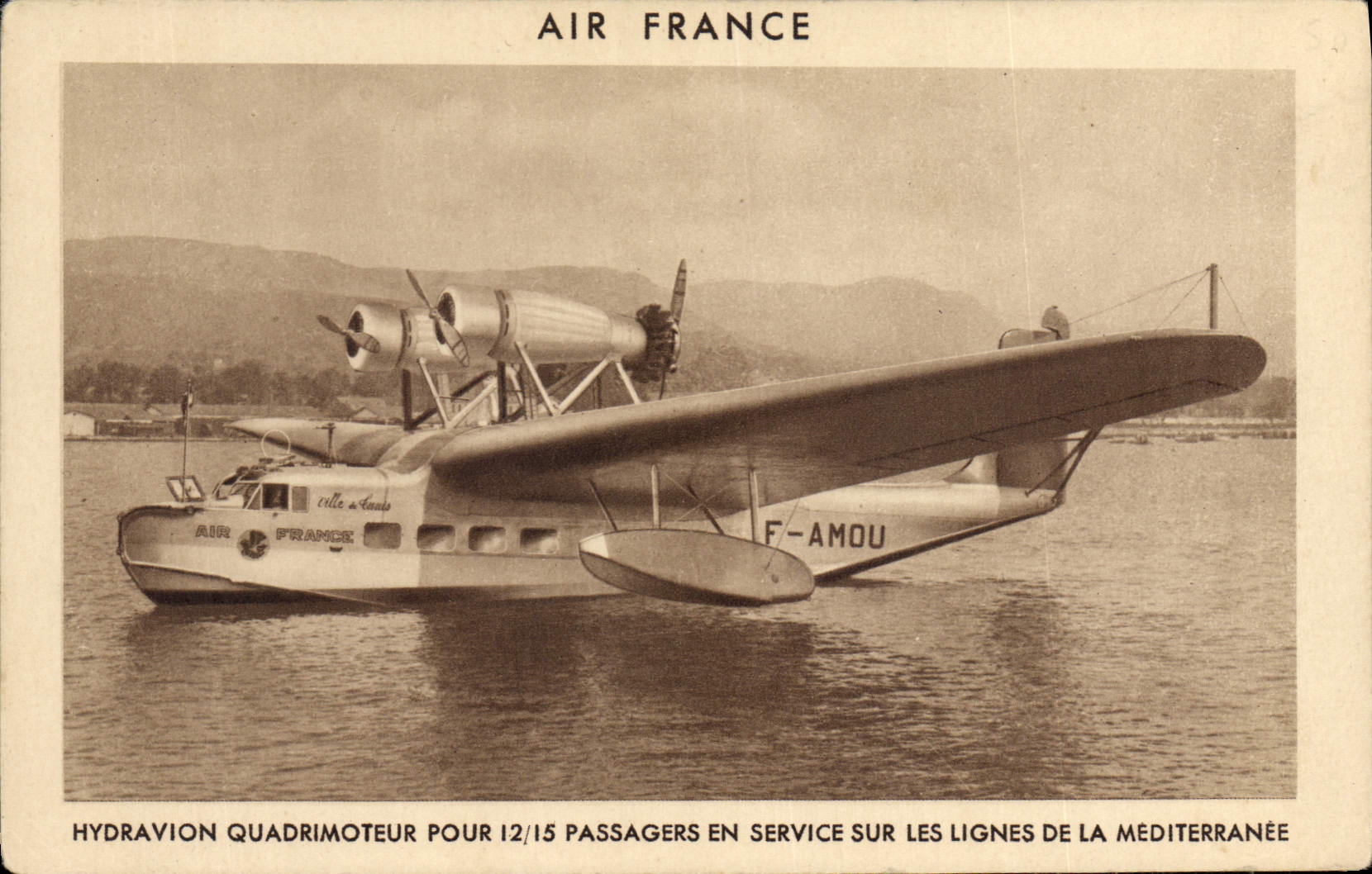 CPA Avion Aviation Air France Hydravion Quadrimoteur Mediterranee