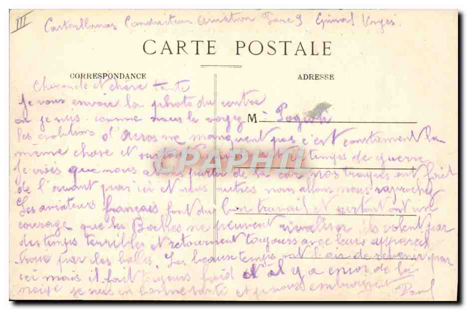 Épinal — Vue Générale du Centre d'Aviation (Territoire de Dogneville) — Éditeur non identifié — Rückseite