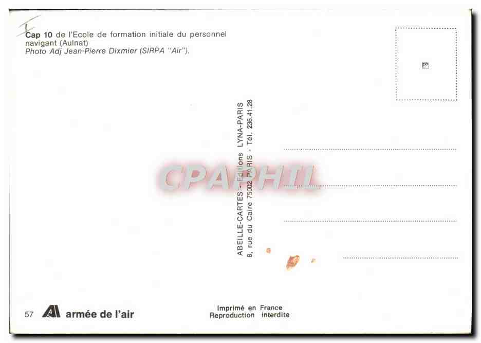 CPA Avion Aviation Cap 10 de l'ecole de formation initiale du personnel navigant Jean Pierre Dixmier SIRPA — Verso