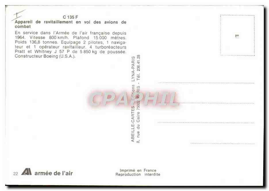 CPA Avion Aviation C135F Apparail de ravitaillement en vol Militaria — Rückseite