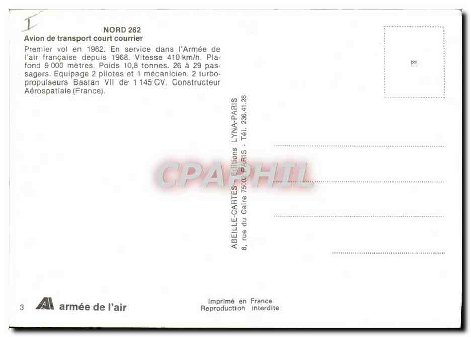 CPA Avion Aviation nNord 262 Avion de transport court courrier — Back
