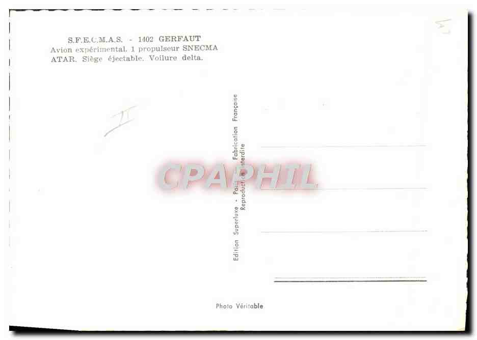 CPA Avion Aviation SFECMAS 1402 Gerfaut Avion experimental — Back