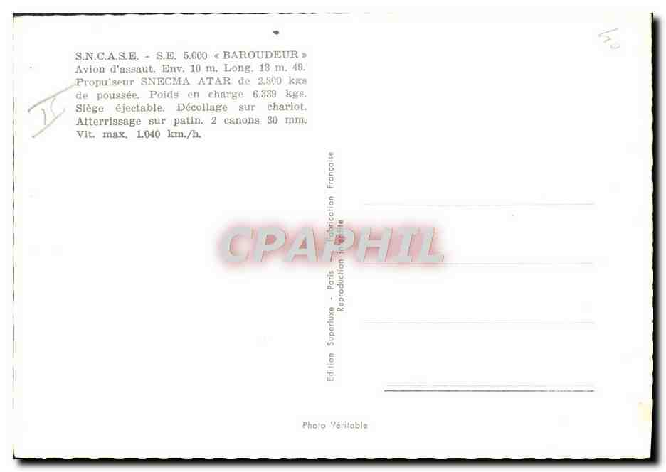 CPA Avion Aviation SNCASE SE 5000 Baroudeur Avion d'assaut — Verso