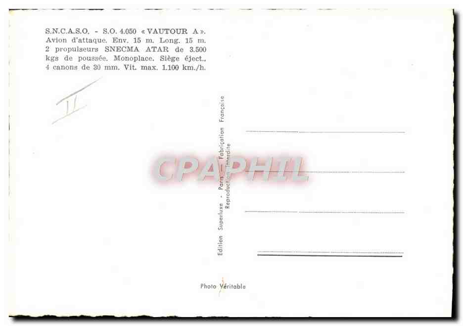 CPA Avion Aviation SNCASO SO 4050 Vautour A Avion d'attaque — Rückseite