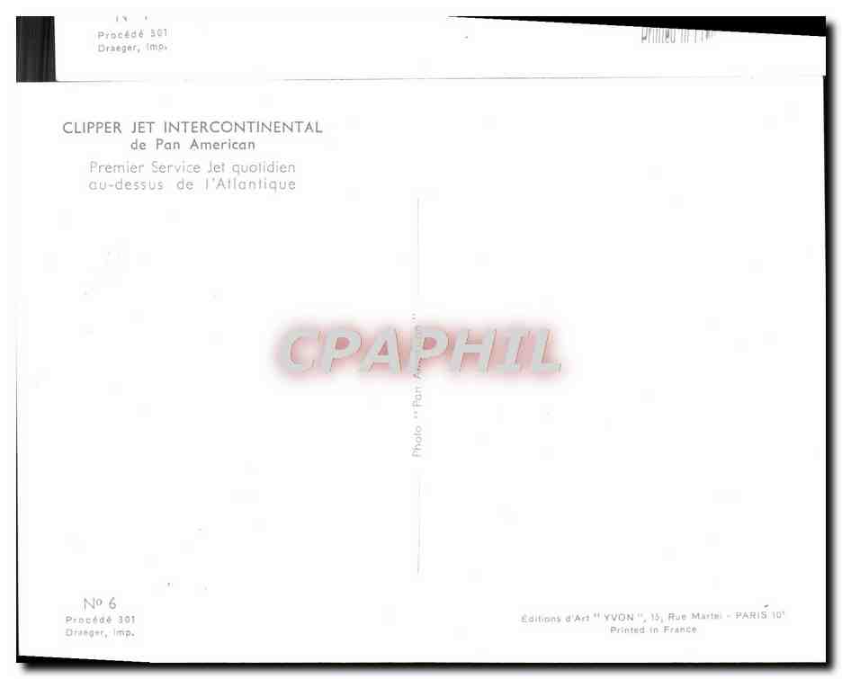 CPA Avion Aviation Clipper Jet d'intercontinental de Pan American Premier service jet quotidien au dessus de l'Atlantiqu — Rückseite