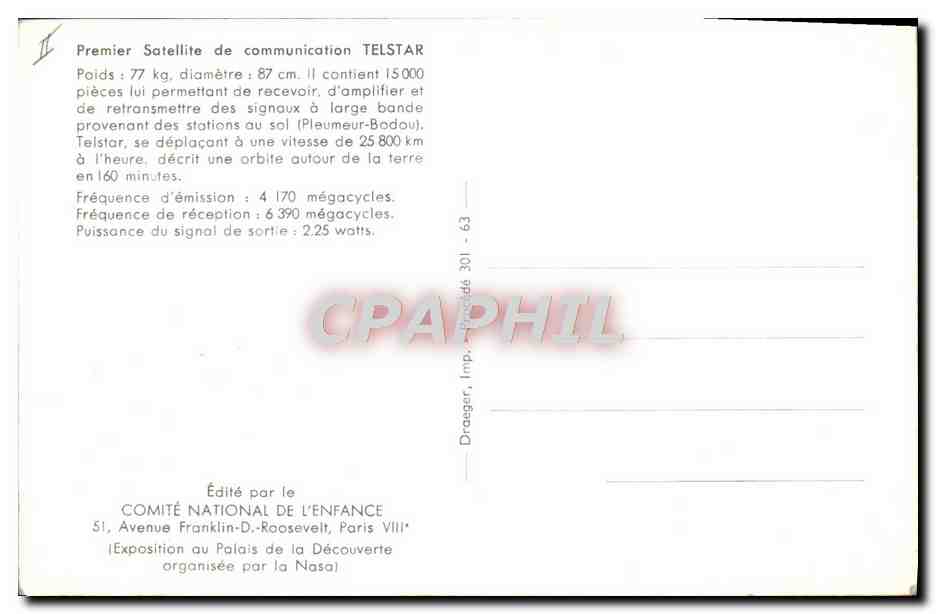 CPA Aviation Espace Premier satellite de communication TELSTAR — Rückseite