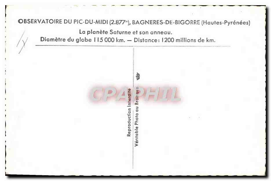 CPM Aviation Espace Observatoire du Pic du Midi Bagneres de Bigorre La planete Saturne et son anneau — Rückseite