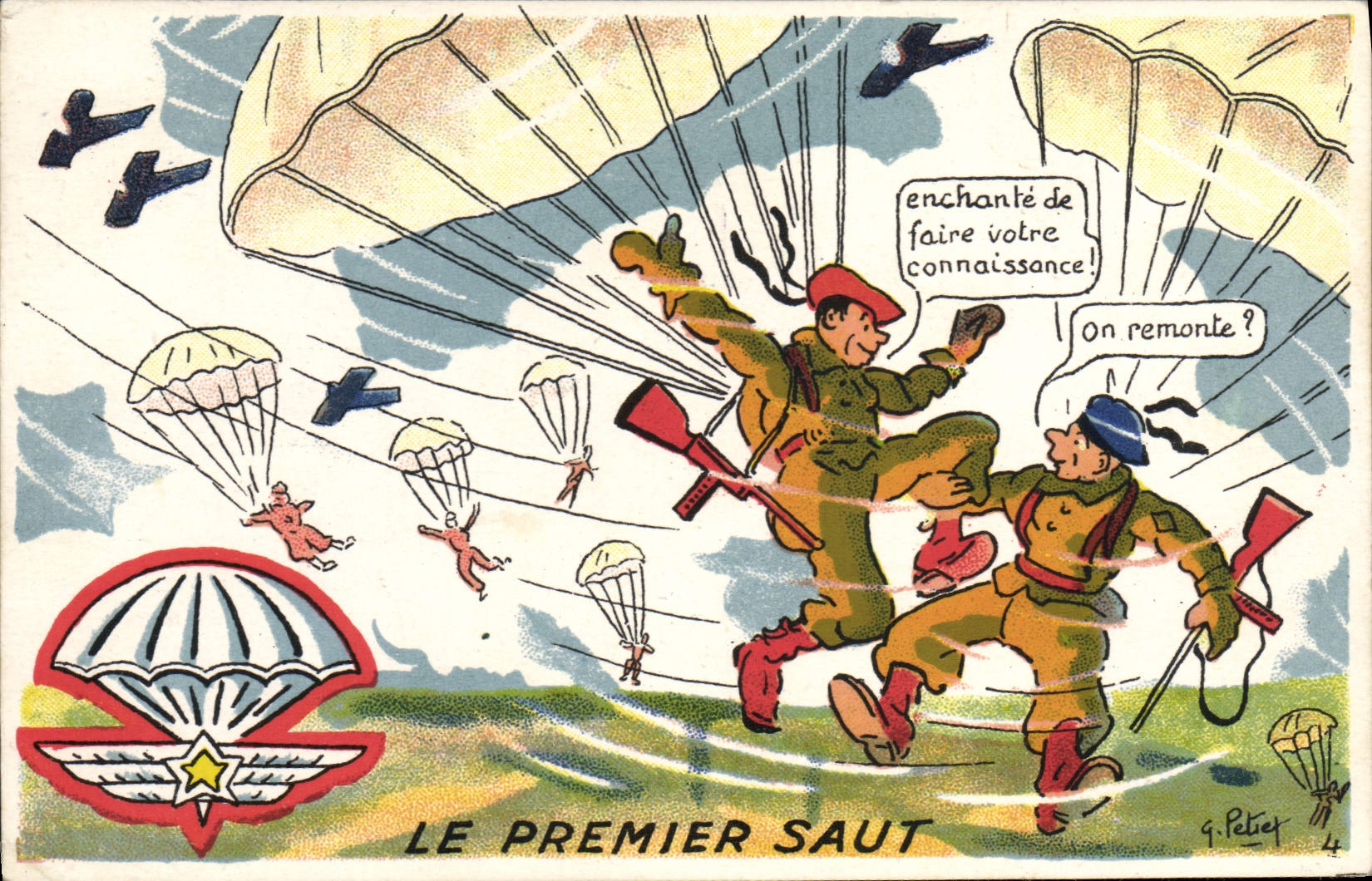 CPA Aviation Espace Le premier saut Parachute Miltiaria Parachutiste