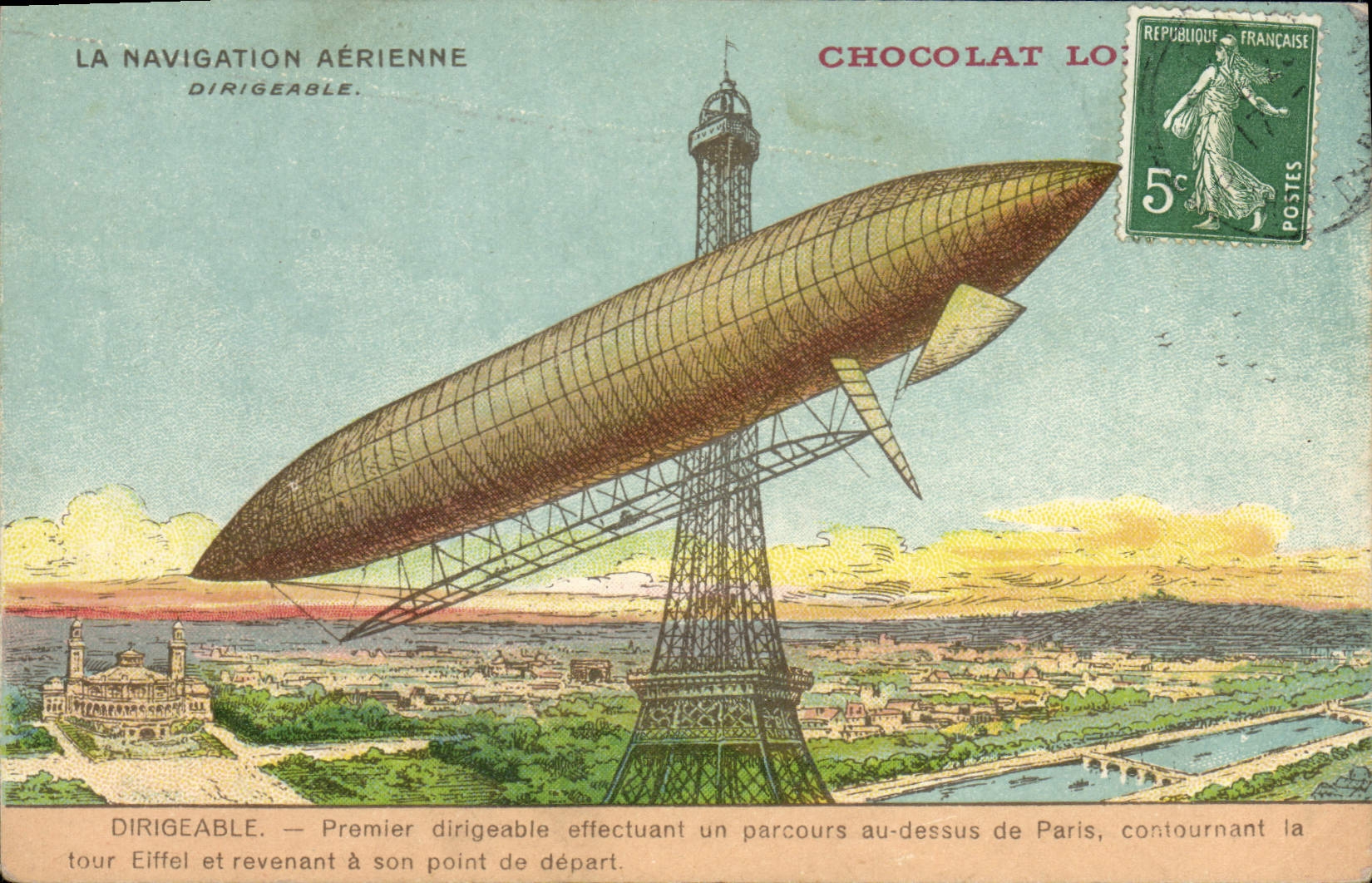 CPA Dirigeable Zeppelin Chocolat lombard Navigation Aerienne Paris Trocadero