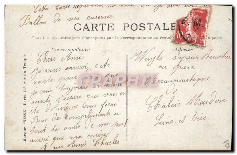 CPA Dirigeable Zeppelin Meudon Le Dirigeable Republique evoluant au dessus de Meudon — Rückseite