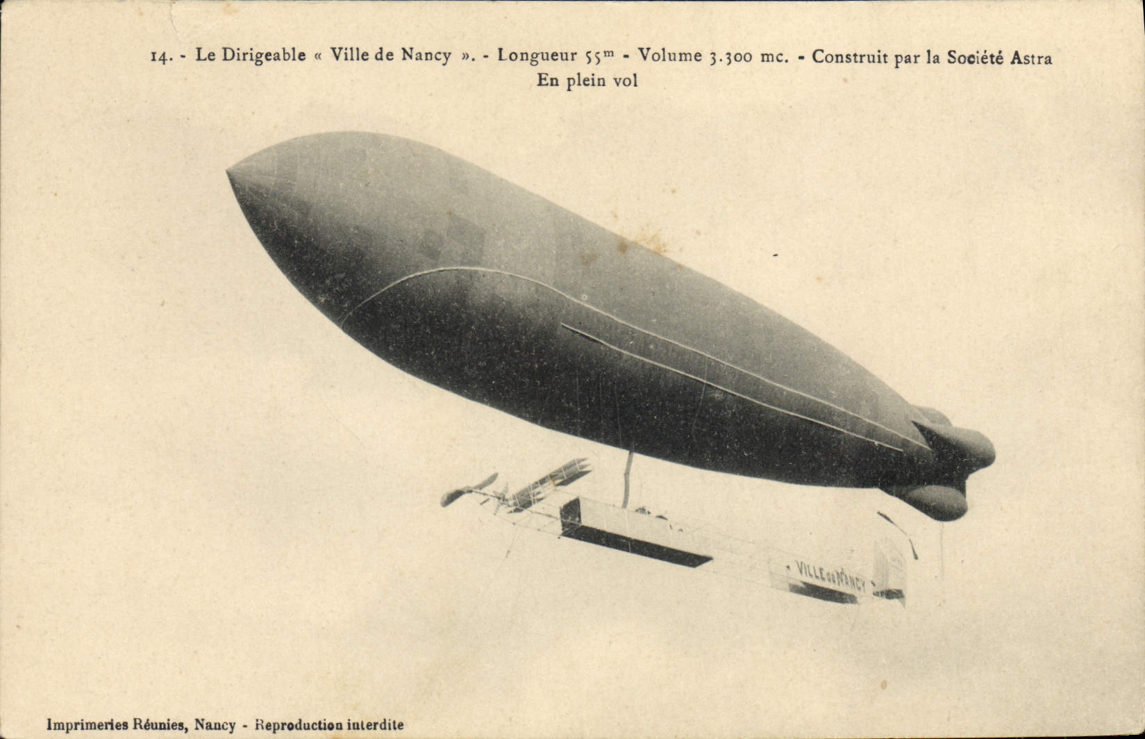 CPA Dirigeable Zeppelin le dirigeable Ville de Nancy Societe Astra En plein vol 