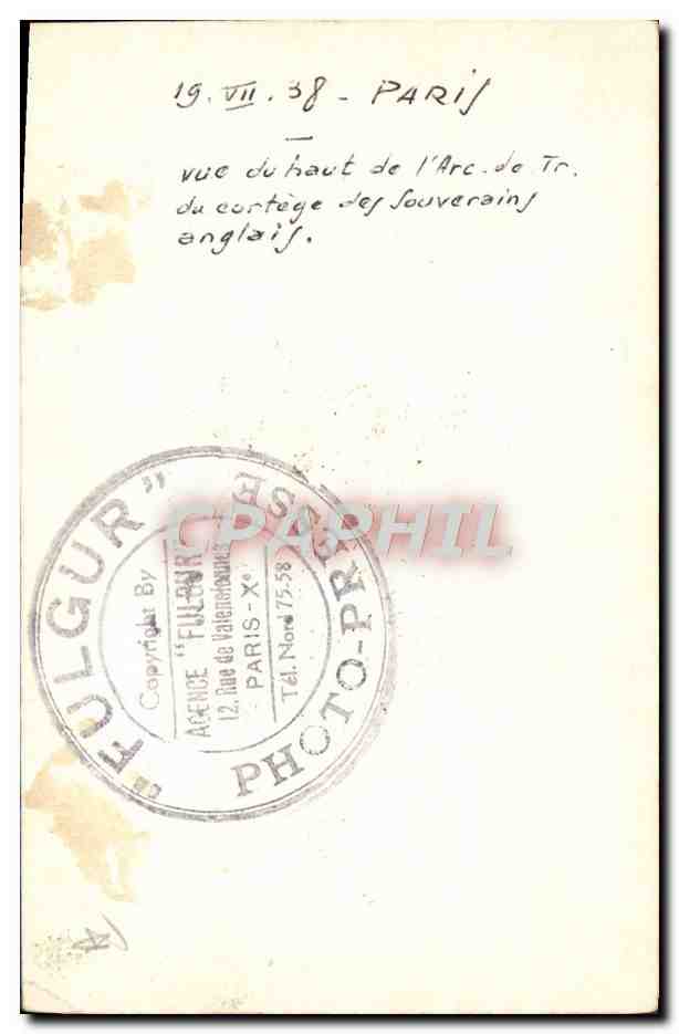 Photo Presse Fulgur Agence Rue de Valenciennes Paris Dirigeable Zeppelin 19 7 1938 Arc de Triomphe Cortege souverains  — Verso