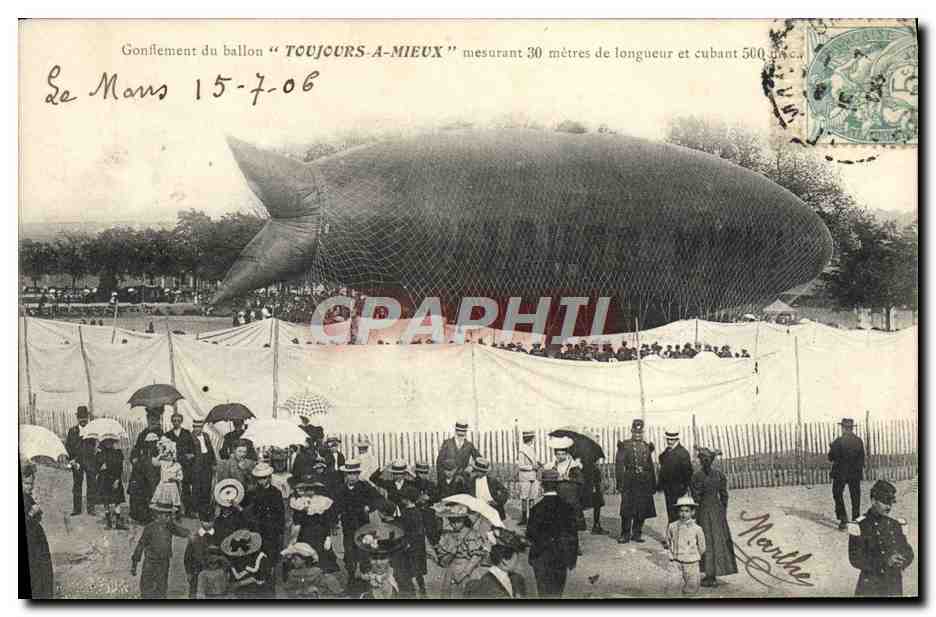 CPA Dirigeable Zeppelin Gonflement du ballon Toujours a Mieux Poisson TOP