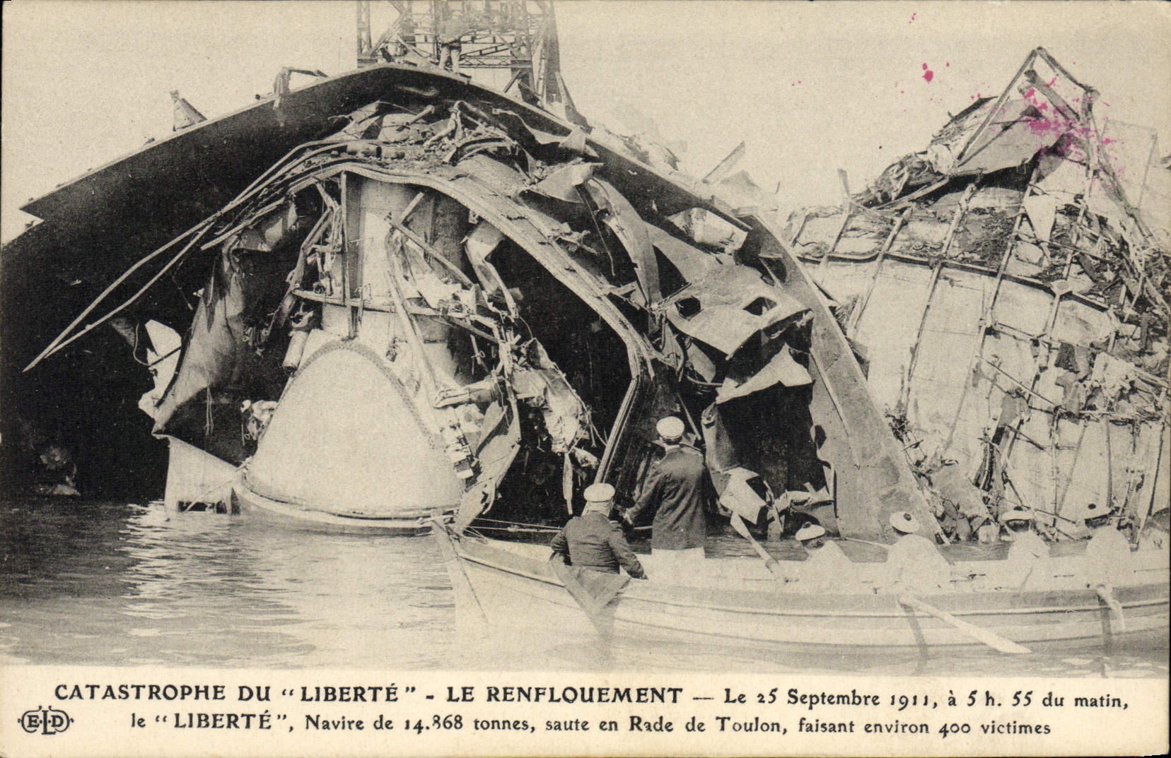 Catastrophe du "Liberté" — Le renflouement — Rade de Toulon — E. Le Baby, Imp. Édit., Paris