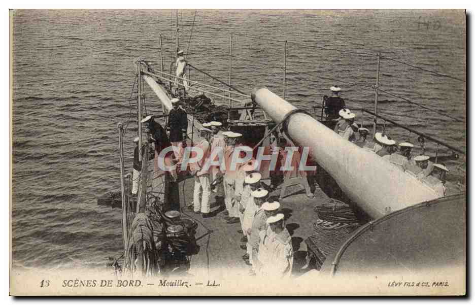 CPA Bateau Guerre Scenes de bord Mouillez Canon 