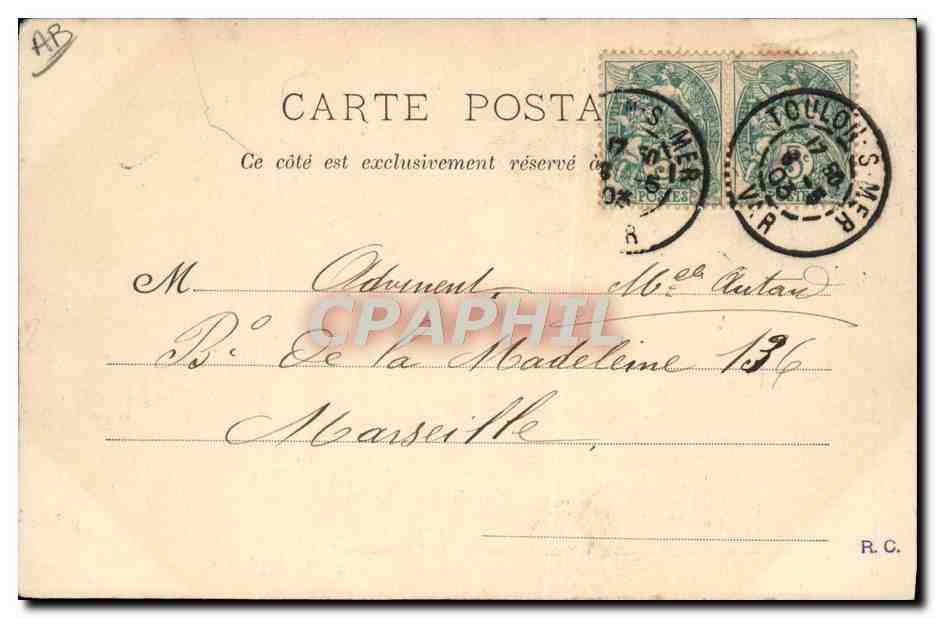 Tourelle arrière du "Pothuau" — Marine Française — A. Couturier, phot.éditeur, Toulon, n°405 — Verso