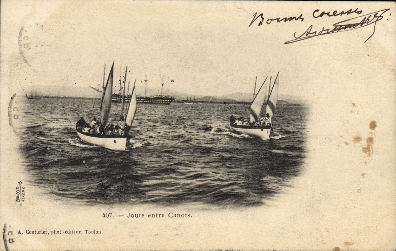 CPA Bateau Guerre Joute entre canots 