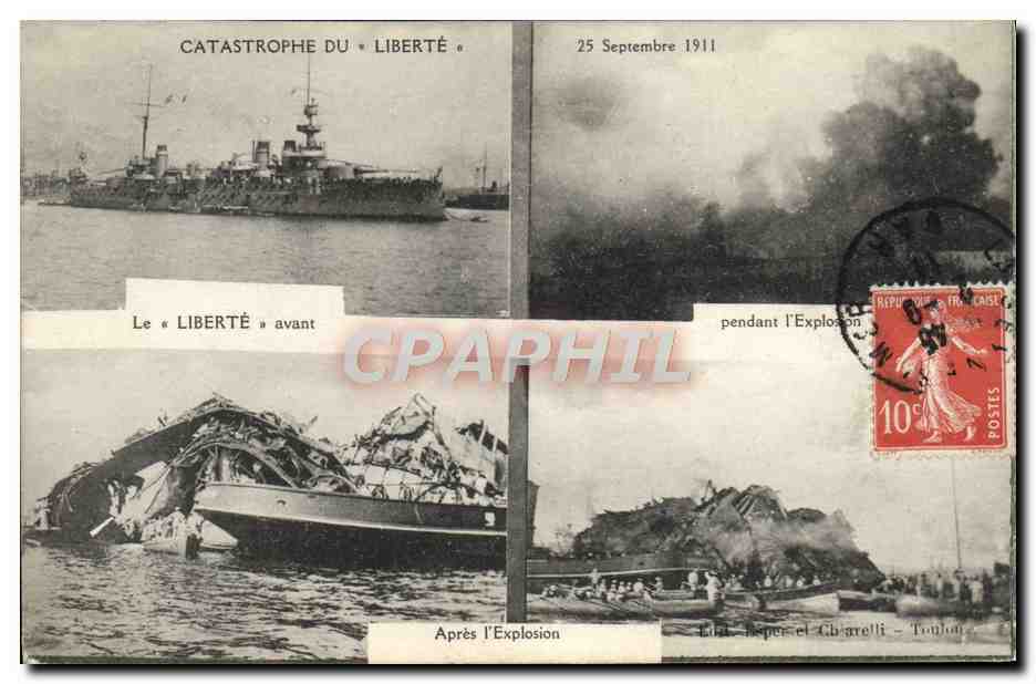 Catastrophe du « Liberté » — Explosion du croiseur français — Éd. Jeper et Charelli - Toulon