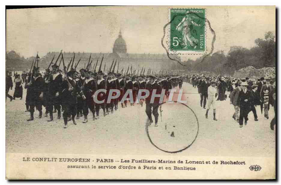Les Fusiliers-Marins de Lorient et de Rochefort assurant le service d'ordre à Paris et en Banlieue — Paris — Éditeur B.D.